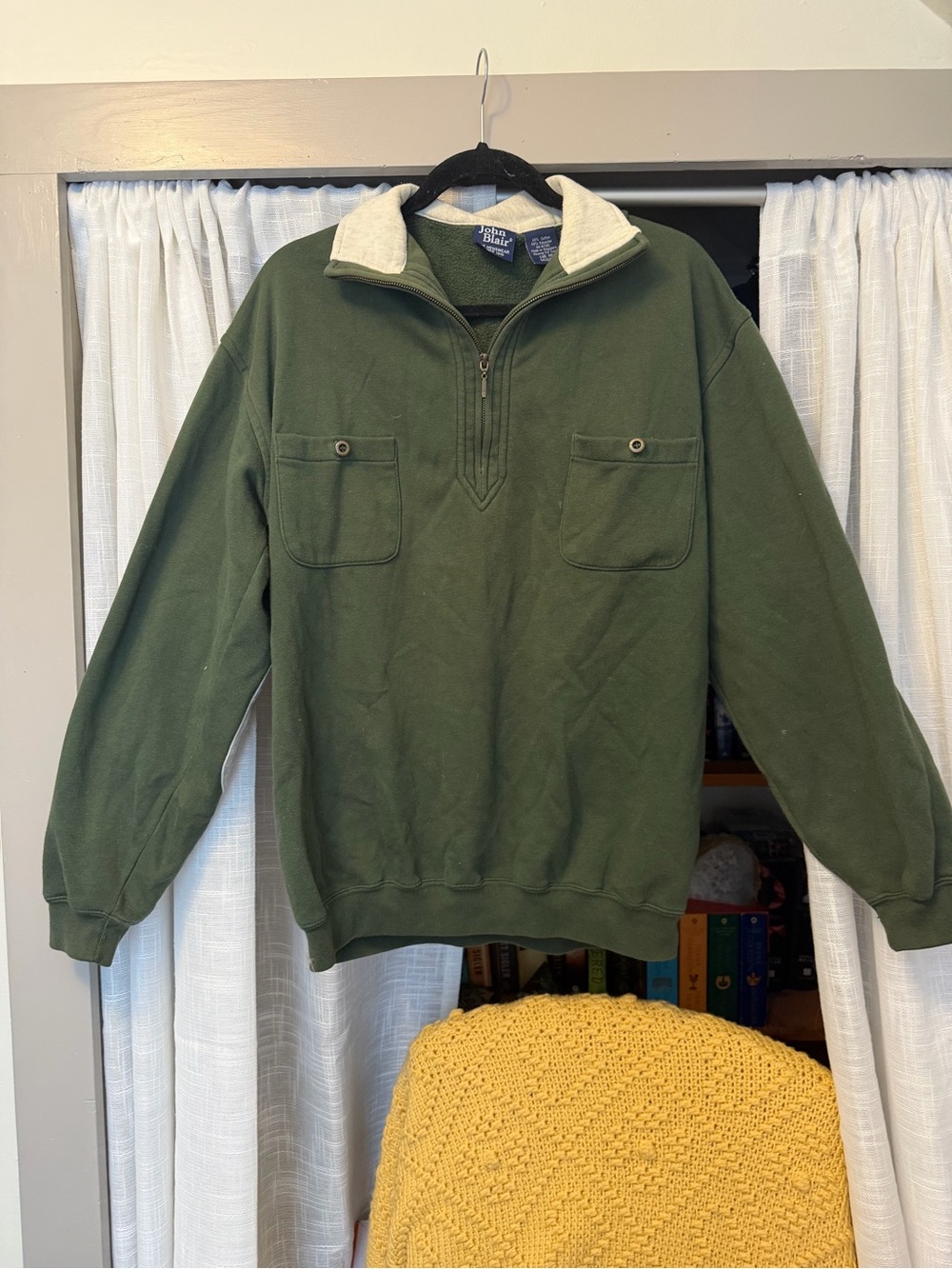 John Blair Olive Green Half-Zip Sherpa Collar Pullover